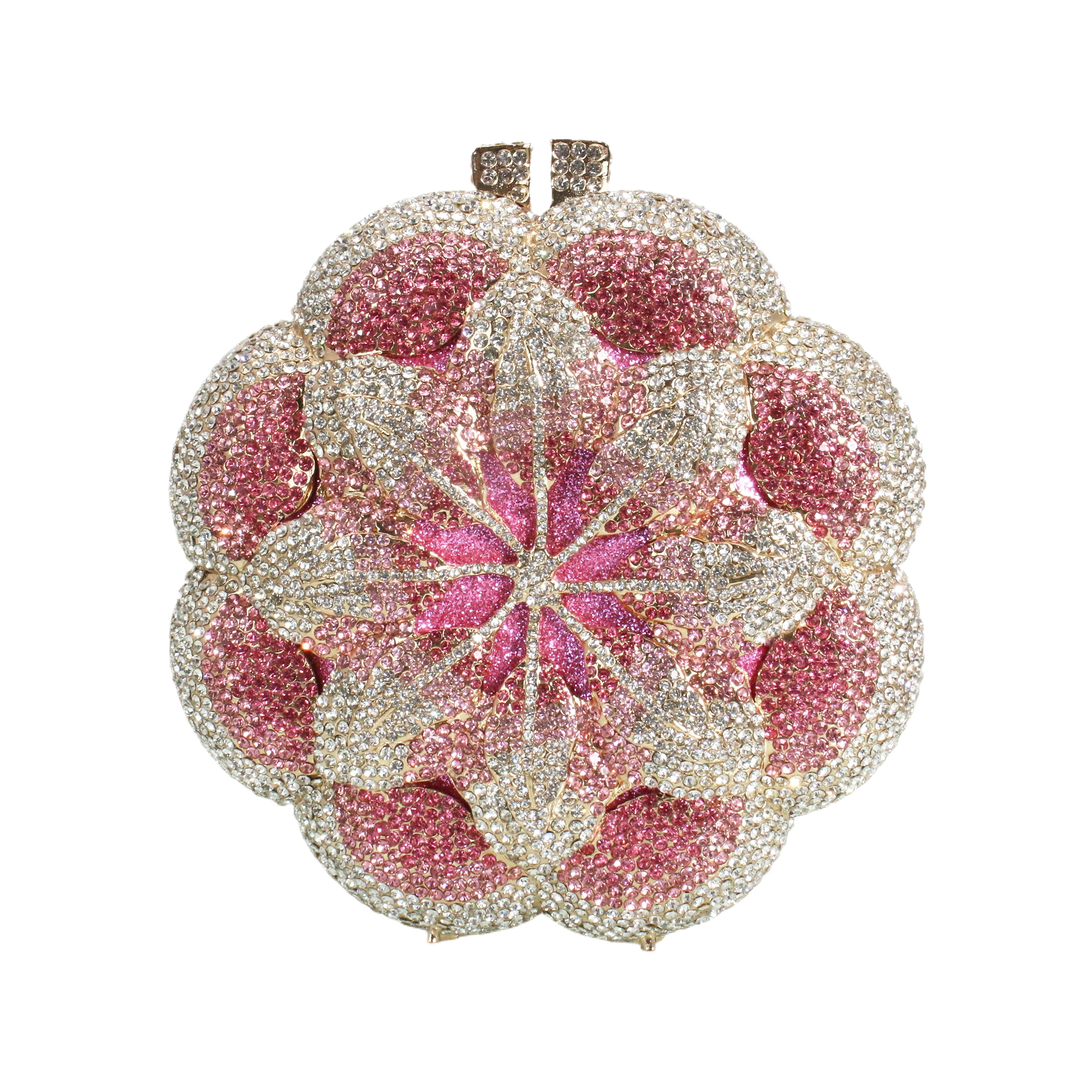 Glitter Women Floral Rhinestone Bag Dazzling Rose Crystal Evening Clutch Bridal Wedding Purse Handbag for Prom Party