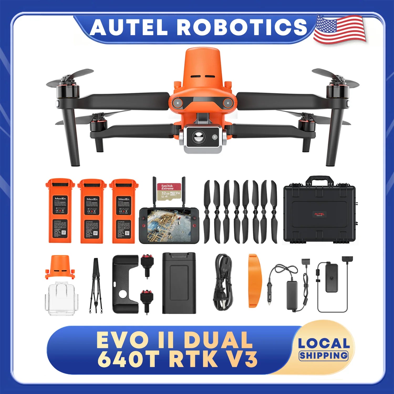 Autel Robotics EVO II Dual 640T RTK V3 Drone Real-time Centimeter-Level Positioning Remote ID S-ony 1'' 6K/30fps HDR Mapping