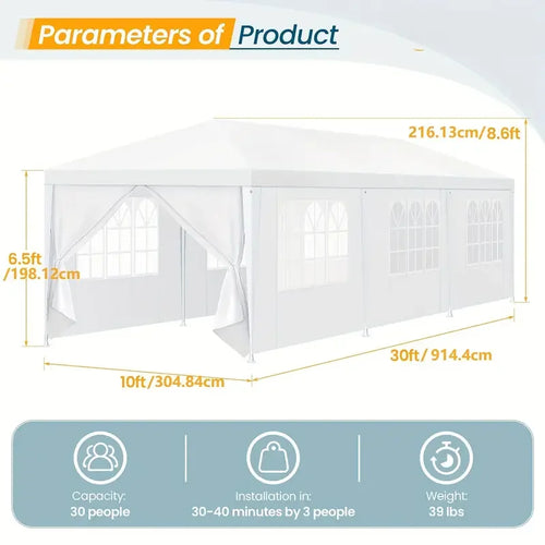 10x10/10x20/10x30 Party Tent Outdoor Canopy Tent with Removable Sidewalls, Waterproof Party Tents for Parties,Wedding Events,BBQ