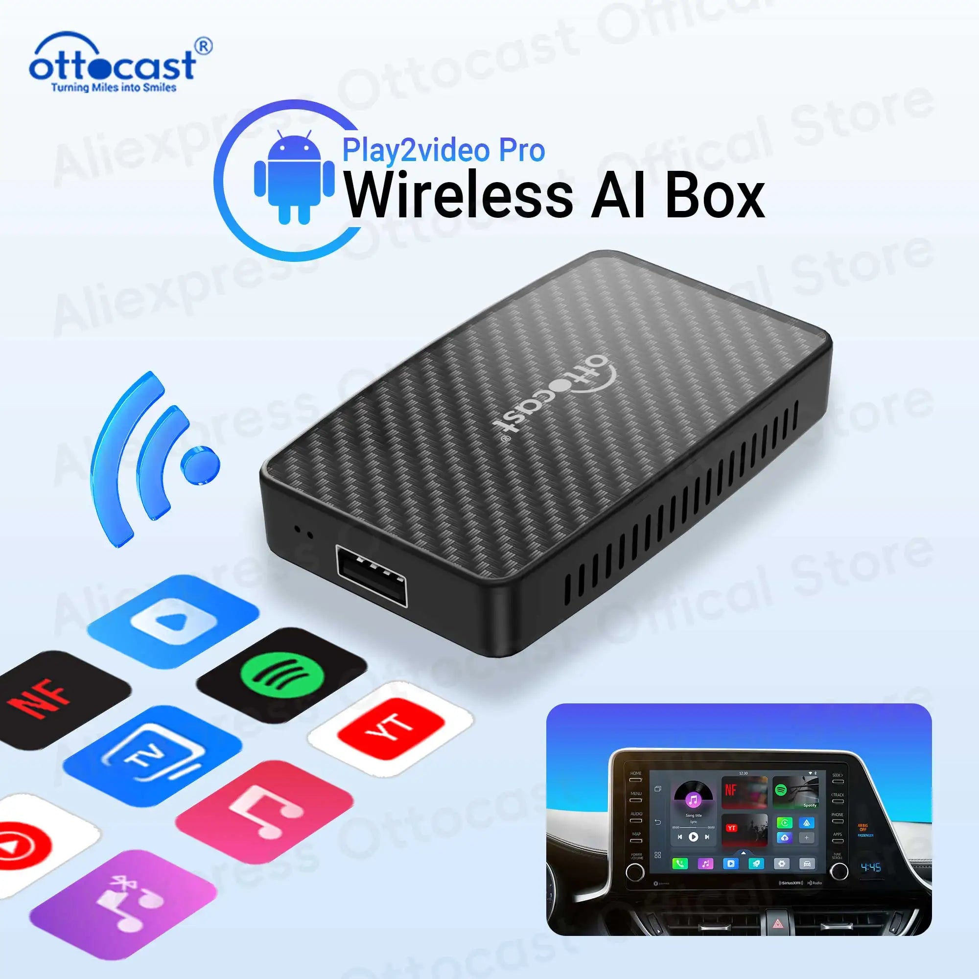OTTOCAST Play2Video Pro Wireless CarPlay Android Auto Adapter for Youtuber for NetFlix Car Accessories for Lada HAVAl HYUNDRI