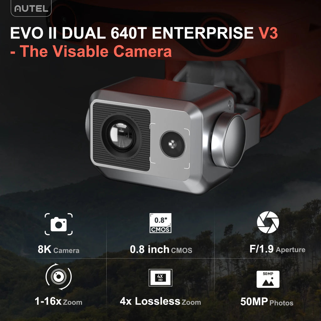 Autel Robotics EVO II Dual 640T Enterprise V3 Drone 16x Digital Zoom 6K/30fps HDR Multiple temperature measurement modes 4GNSS