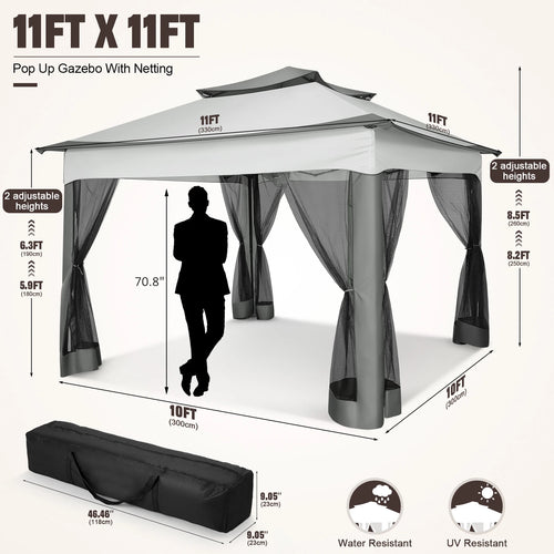 12x12 Pop up Gazebo on Clearance with Mosquito Netting,Outdoor Canopy Tent with Carry Bag, Gazebo for Garden,Backyard,Lawn,Patio
