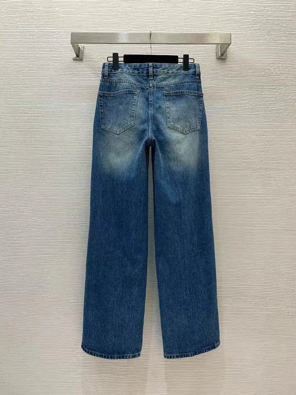 New high-end customized women's casual jeans, classic old flower leather brand high waist straight wide leg jeans