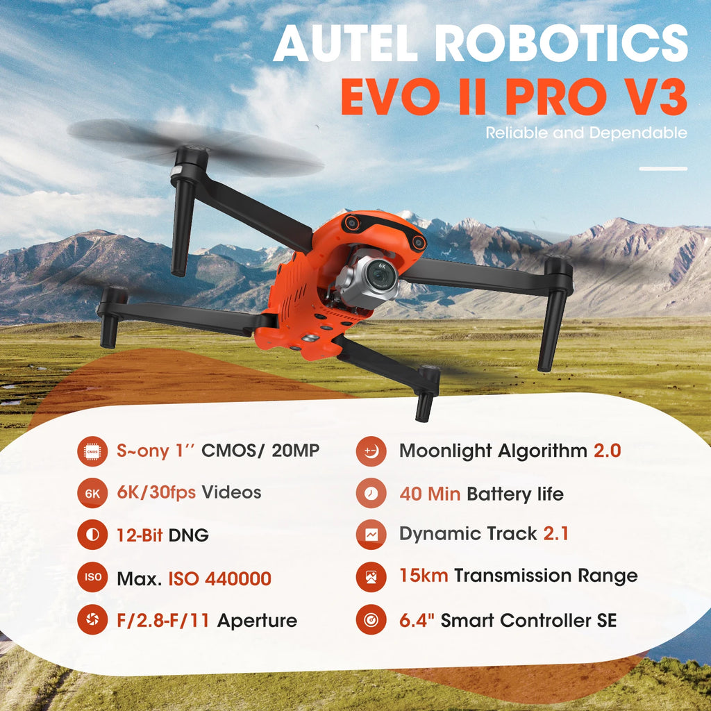 Autel Robotics EVO II Pro V3 Drone 1" CMOS 16x digital zoom 6K 30fps video 6-way binocular vision obstacle avoidance 4GNSS