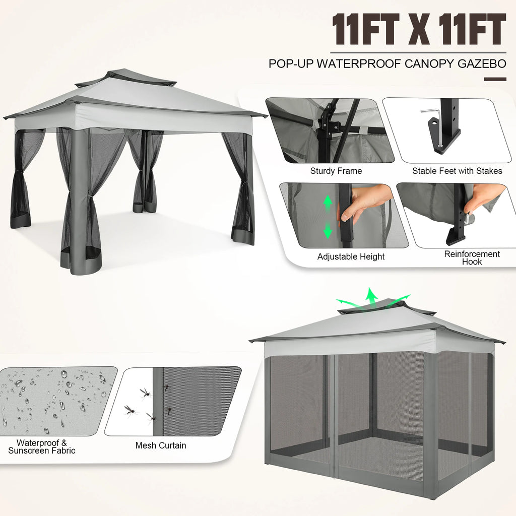 12x12 Pop up Gazebo on Clearance with Mosquito Netting,Outdoor Canopy Tent with Carry Bag, Gazebo for Garden,Backyard,Lawn,Patio