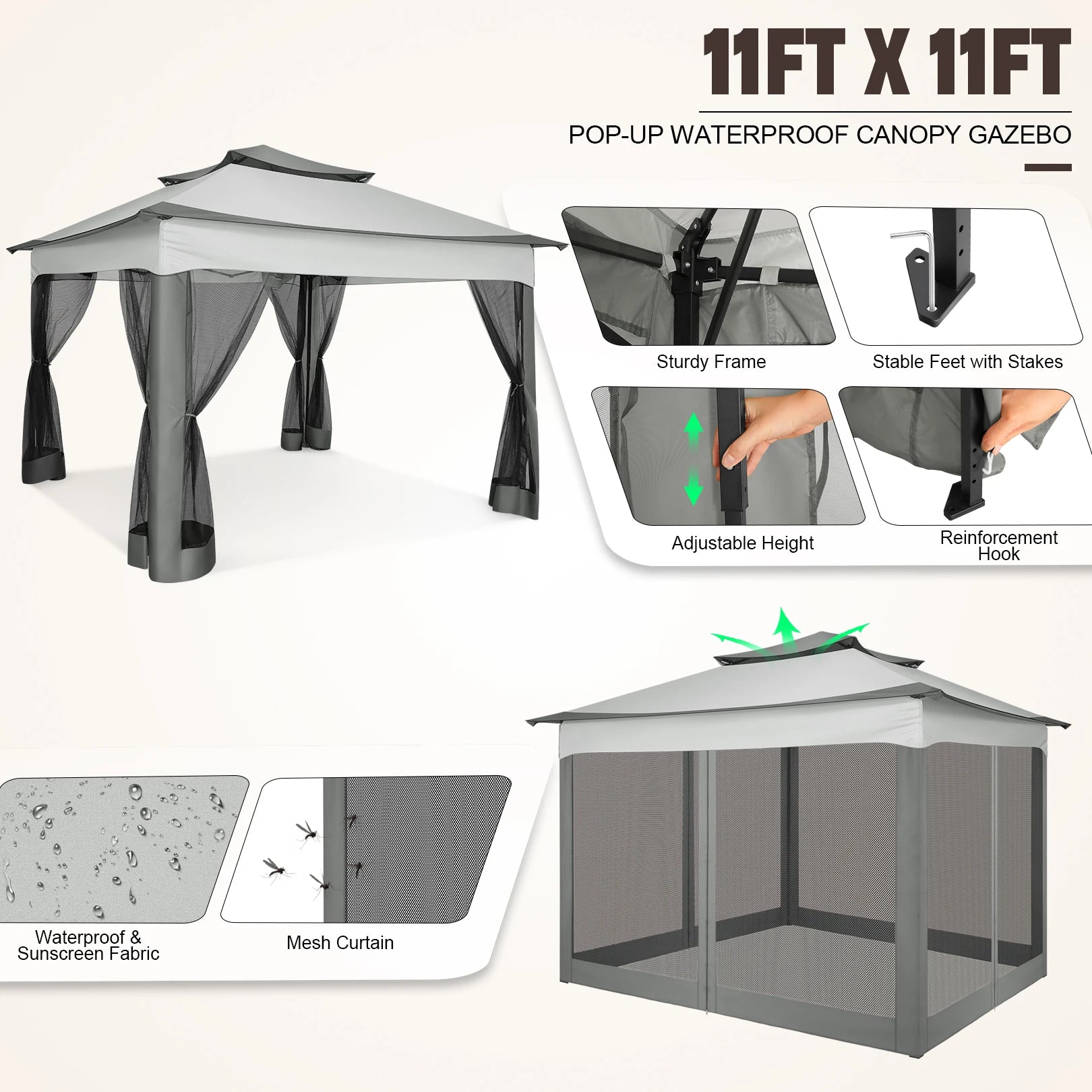 12x12 Pop up Gazebo on Clearance with Mosquito Netting,Outdoor Canopy Tent with Carry Bag, Gazebo for Garden,Backyard,Lawn,Patio