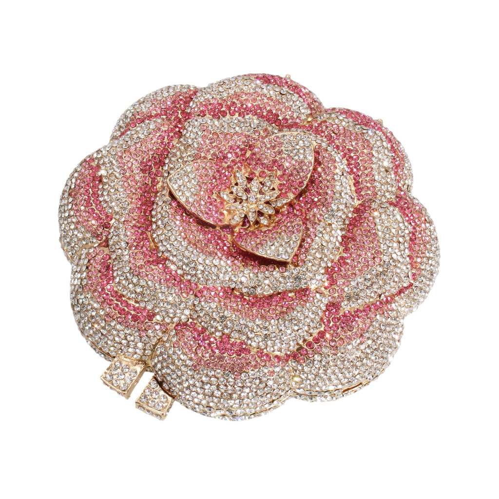 Glitter Women Floral Rhinestone Bag Dazzling Rose Crystal Evening Clutch Bridal Wedding Purse Handbag for Prom Party