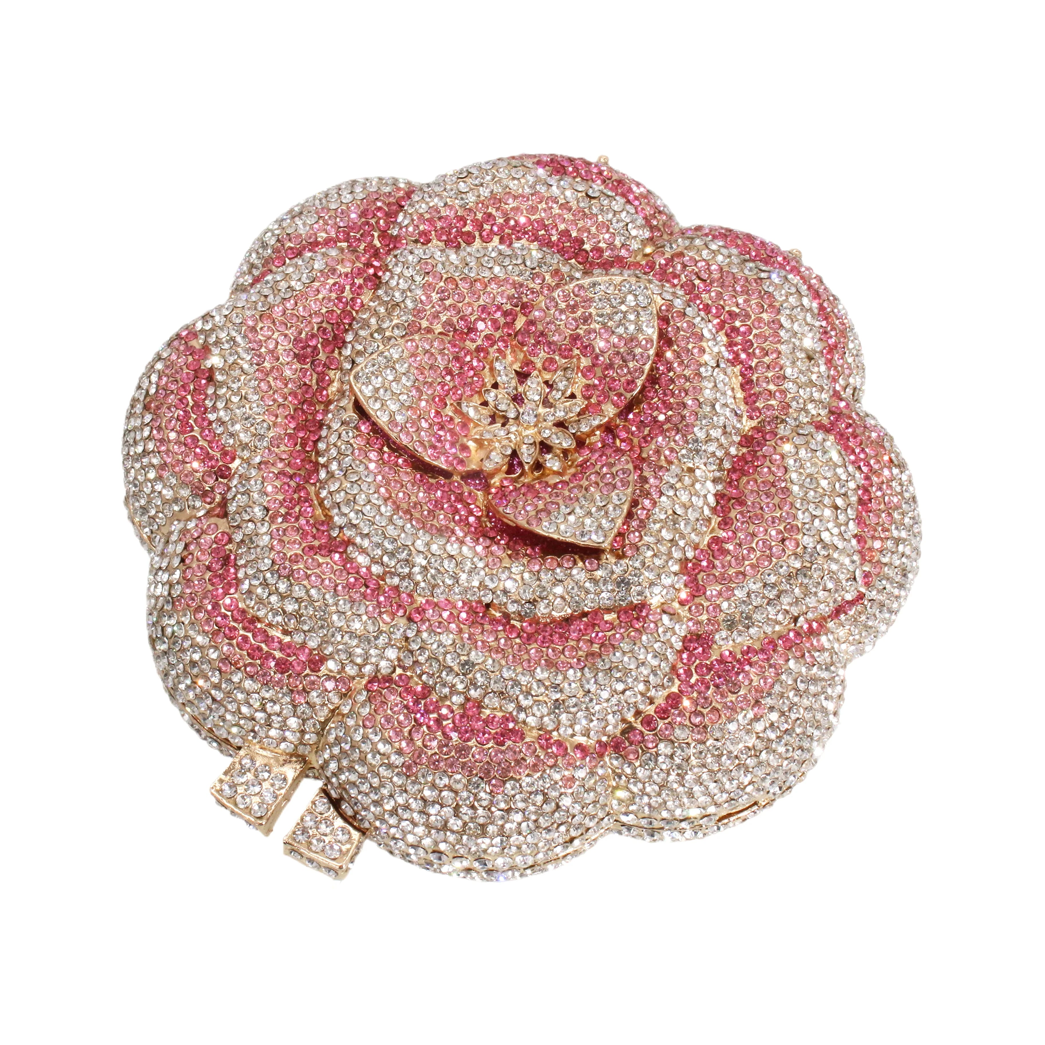 Glitter Women Floral Rhinestone Bag Dazzling Rose Crystal Evening Clutch Bridal Wedding Purse Handbag for Prom Party