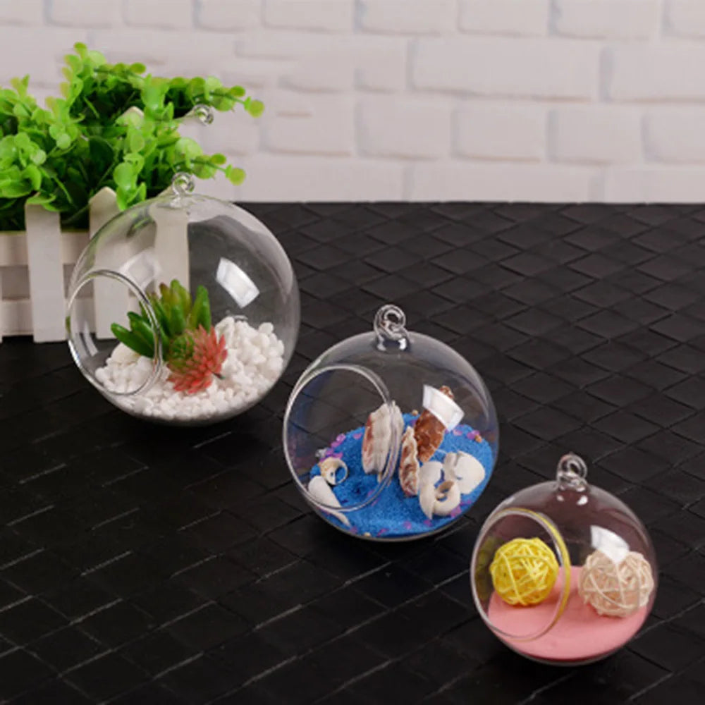 DIY Clear Round Shape Glass Flower Hanging Vase Ball Planter Terrarium Container Landscape Bottles Home Christmas Decor