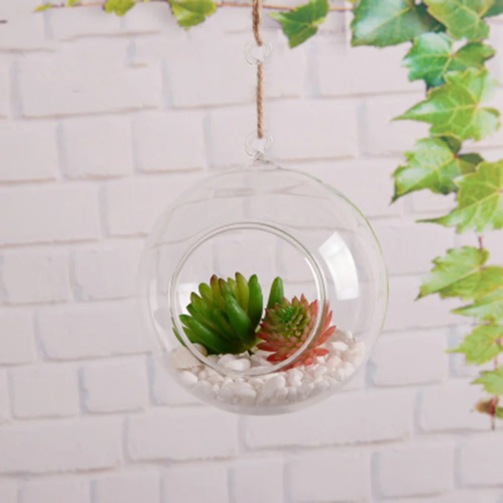 DIY Clear Round Shape Glass Flower Hanging Vase Ball Planter Terrarium Container Landscape Bottles Home Christmas Decor
