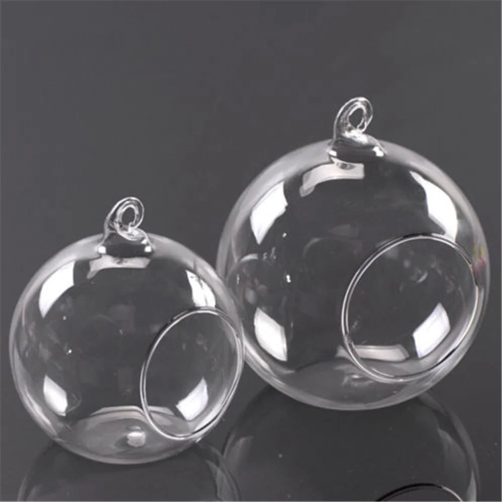 DIY Clear Round Shape Glass Flower Hanging Vase Ball Planter Terrarium Container Landscape Bottles Home Christmas Decor