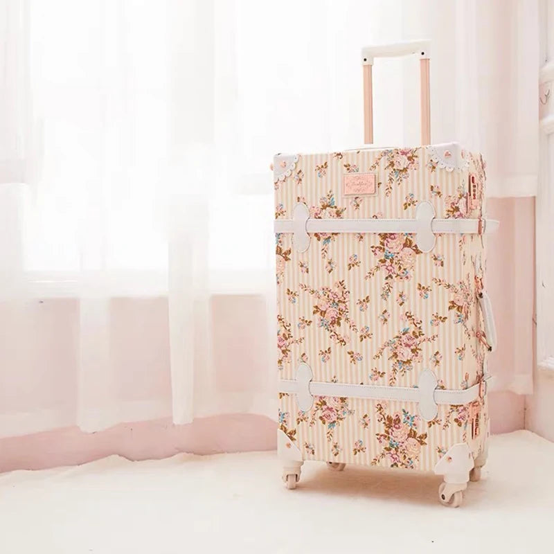 New Vintage travel suitcase women set handbag boarding trolley luggage universal wheel fresh floral fashion bag 20/22/24/26 inch