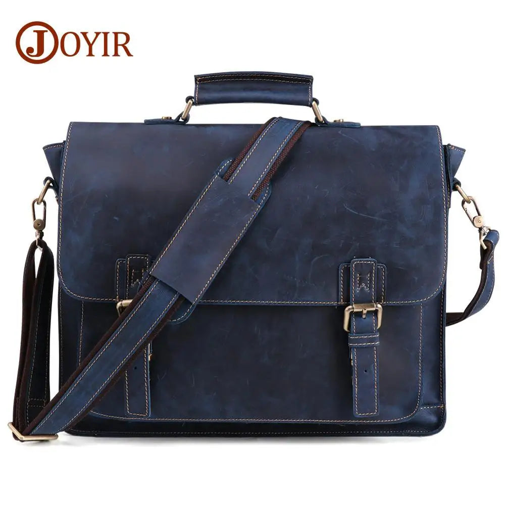 JOYIR  Vintage Men's Briefcase Crazy Horse Leather Messenger Bag Male 15.6" Laptop Shoulder Bag Men Business Office Handbag