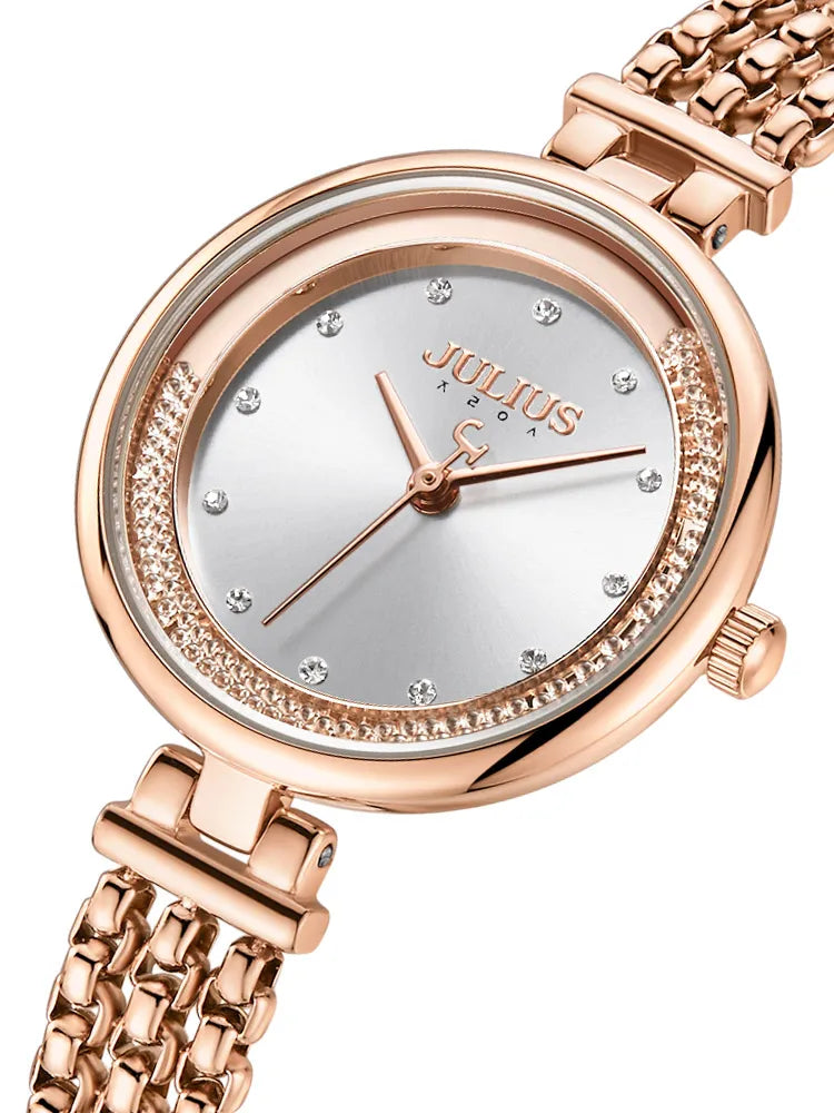 Moving Rhinestone Julius Lady Women's Watch Japan Quartz Elegant Fashion Hours Bracelet Stainless Steel Girl's Birthday Gift Box