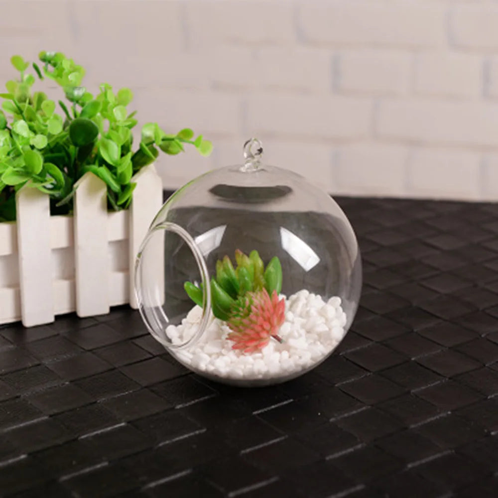 DIY Clear Round Shape Glass Flower Hanging Vase Ball Planter Terrarium Container Landscape Bottles Home Christmas Decor