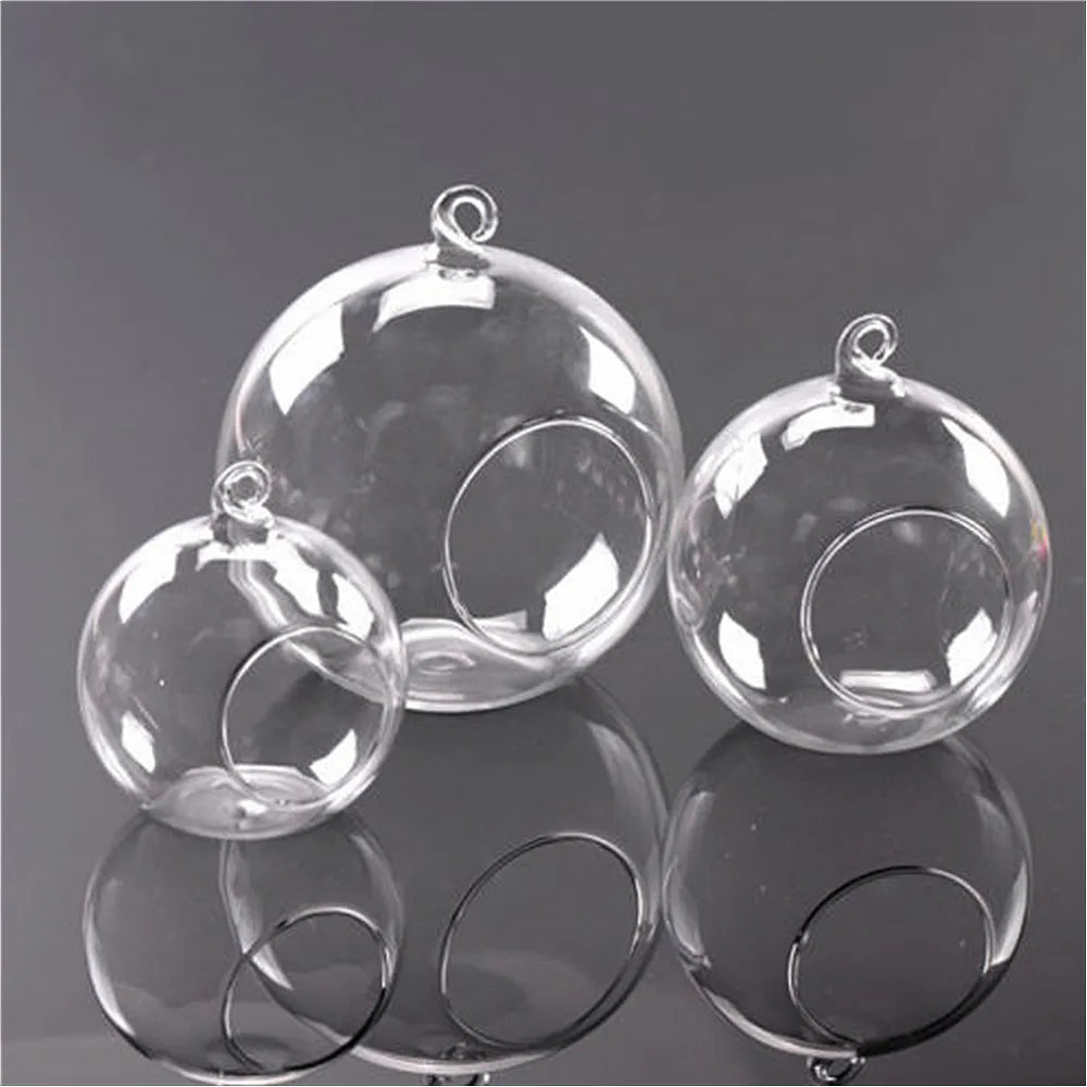 DIY Clear Round Shape Glass Flower Hanging Vase Ball Planter Terrarium Container Landscape Bottles Home Christmas Decor