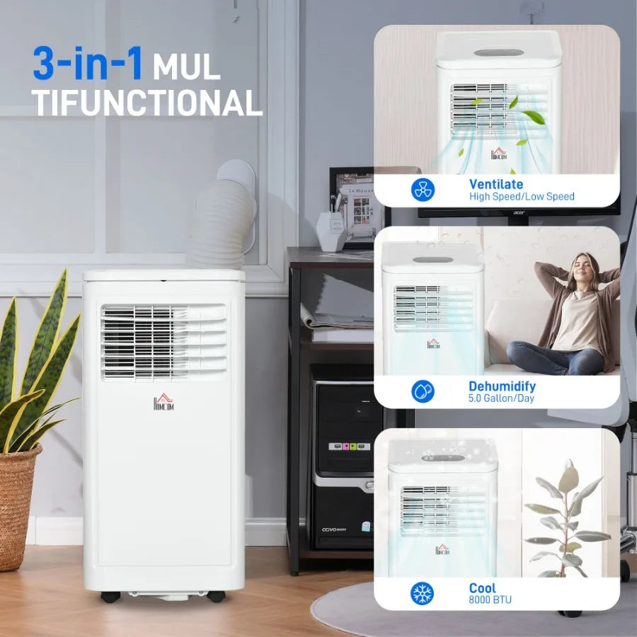 Portable Air Conditioner 8000 BTU AC Unit with Dehumidifier Fan Remote Control 24H Timer for 161Sq Ft Black