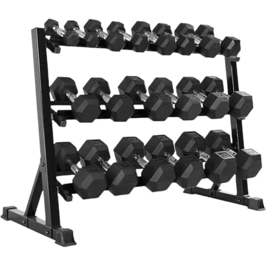 Rubber Hex Dumbbell Set with Rack - 350/450/550lbs Adjustable Free Weight for Home Gym Strength Training Durable Black Fitness
