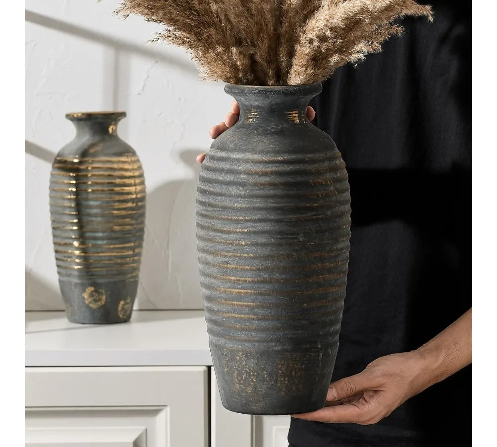 Large Ceramic Rustic Vase 14.4" Farmhouse Decor Vintage Flower Holder Home Living Room Shelf