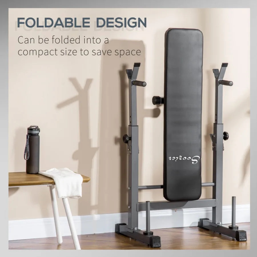 Adjustable Weight Bench Foldable Bench Press with Barbell Rack and Dip Station for Home Gym Strength Training Multiuse Workout