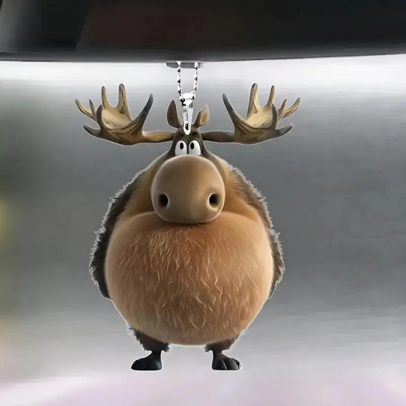 Elk Christmas Tree Ornaments Acrylic Cartoon Moose Ornaments for Christmas Tree Car Hangable Pendant 2D Flat Seasonal Decor for