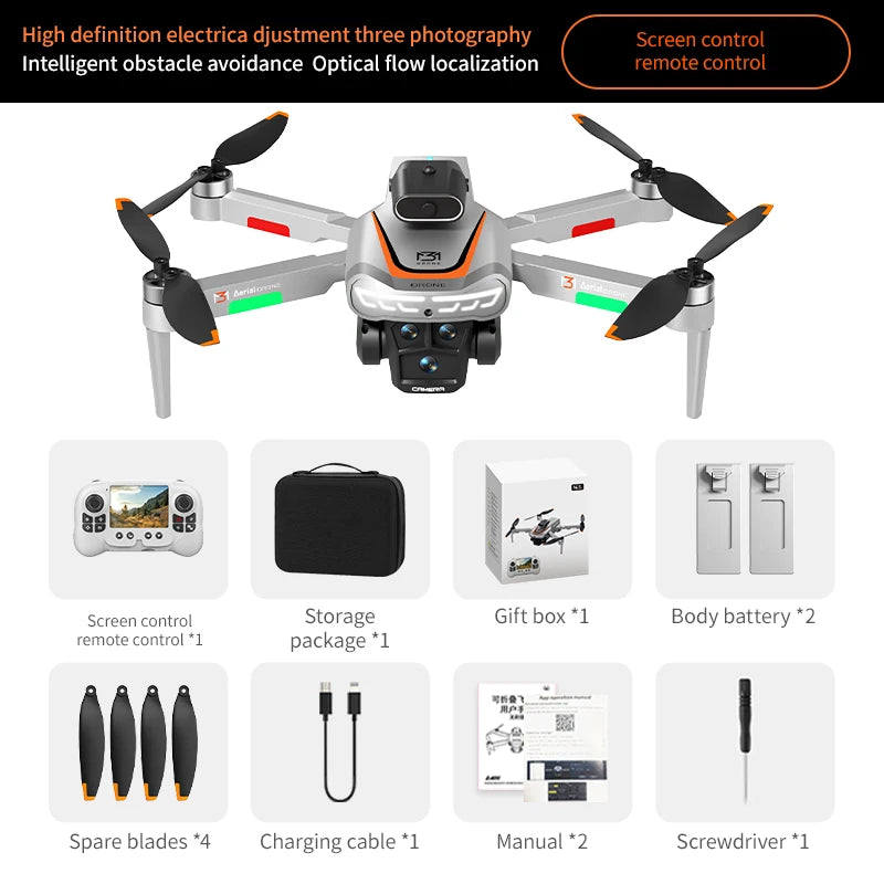 2026 X2 Promax Foldable Drone with HD 2.8'' Screen Controller Dual HD Cameras USB Charging Multi-Angle Shooting Real-Time Image Transmission LED Lights