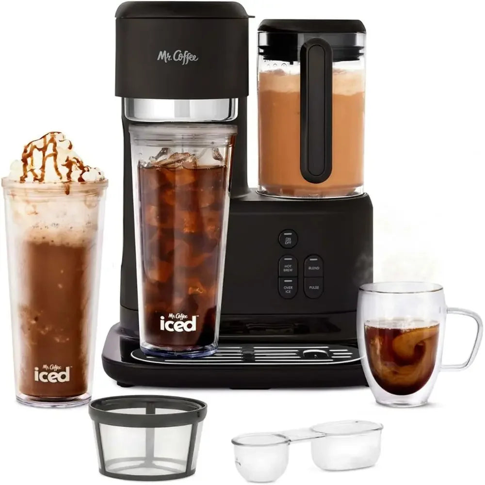 3-in-1 Single-Serve Iced and Hot Coffee/Tea Maker with Blender with Reusable Filter, Scoop, Recipe Book, 2 Tumblers, Lids and St