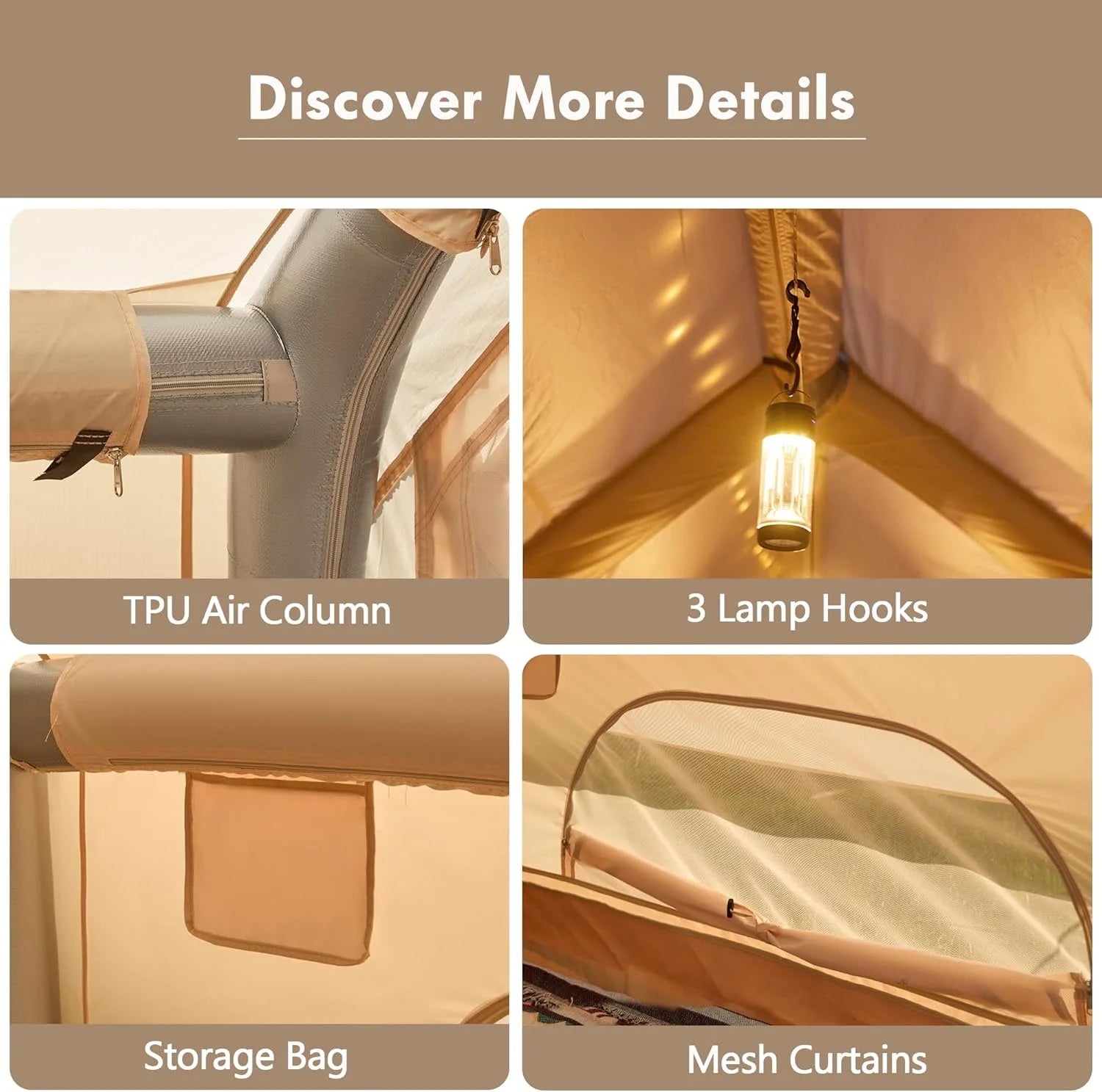 Inflatable Camping Tents 8-10 Person ,129 Square Large Inflatable Camping Tent with Stove Jack,Blow up Tent With Mesh Windows