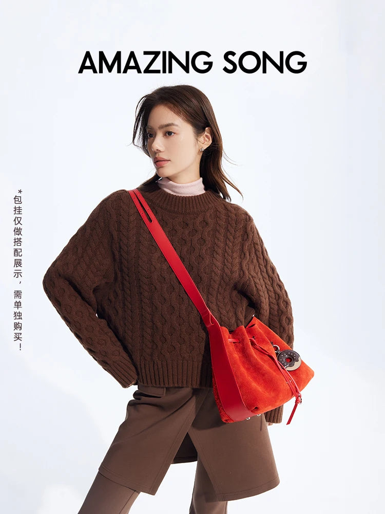 Amazing Song Donut Drawstring Bucket Bag Women's Diagonal Package Autumn Faux Suede 2025 New Original Design Women's Fashion Bag