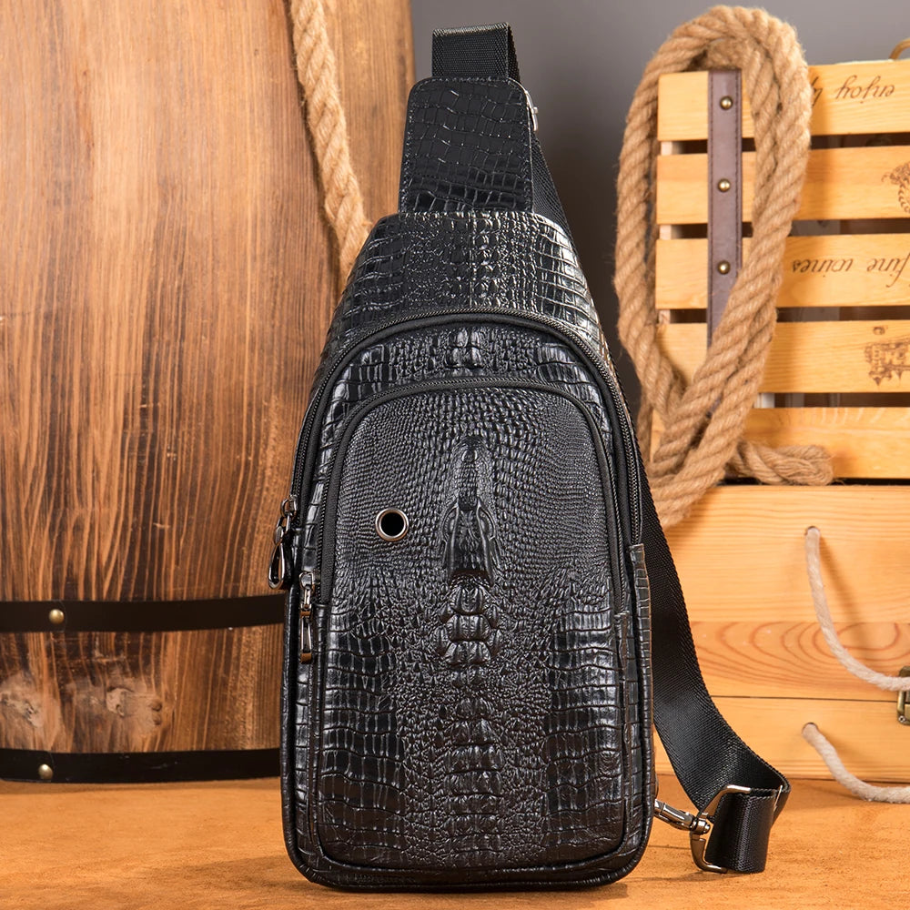 WESTAL Genuine Leather Sling Bag Anti-Thief Crossbody Personal Pocket Bag Chest Shoulder Bag for Travel Hiking Croco Design Bags