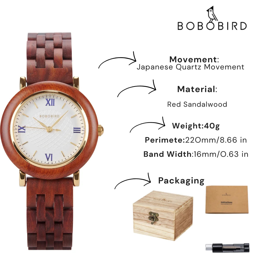 BOBO BIRD Women's Wooden Watch 2025 New Elegant Quartz Wristwatch for Ladies and Girl Natural Wood Timepiece Gift for Girlfriend