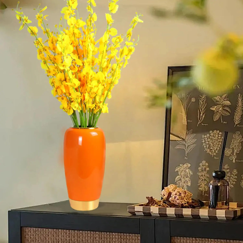 Ceramic Large Vase,Orange 11.8 Inch Tall Floor Vase,Rustic Decorative Vases for Living Room Entrance Table Centerpiece,Kitchen