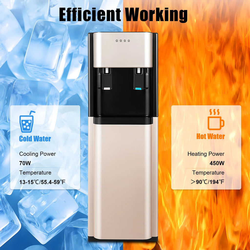 620W Bottom Loading Water Dispenser with Hot and Cold Water, Floor Standing Water Cooler with Heating and Cooling Functions for Home Office Living Room