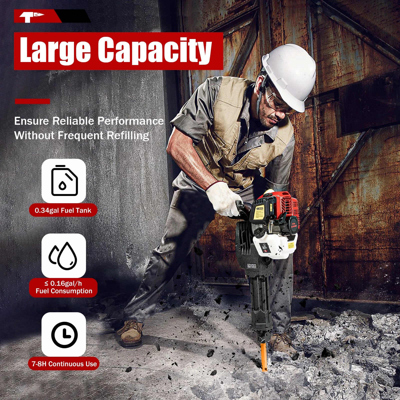 Demolition Jack Hammer 2-Stroke 52CC Gas Powered Concrete Breaker, Gasoline 1500 BPM Heavy Duty Powered for Ground Slotting Rock