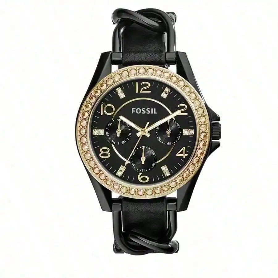 Fossil Woman Watches Quartz Watch White Round Diamond Setting Dial, Leather Strap,  Suitable for Daily Party Wear