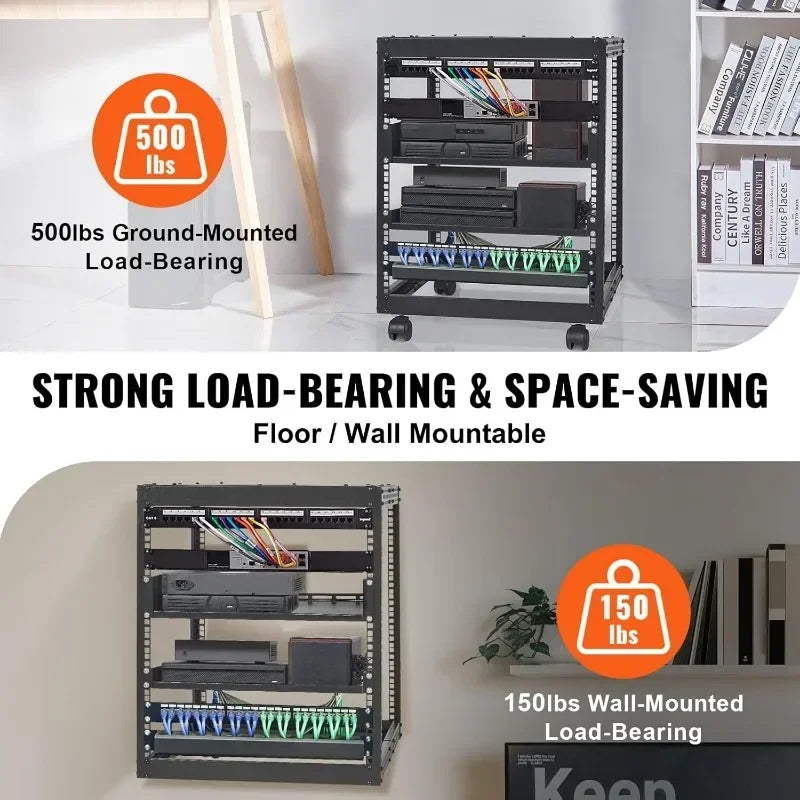 12U Open Frame Server Rack,23''-40'' Adjustable Depth, Free Standing or Wall Mount Network Server Rack, 4 Post AV Rack with NEW