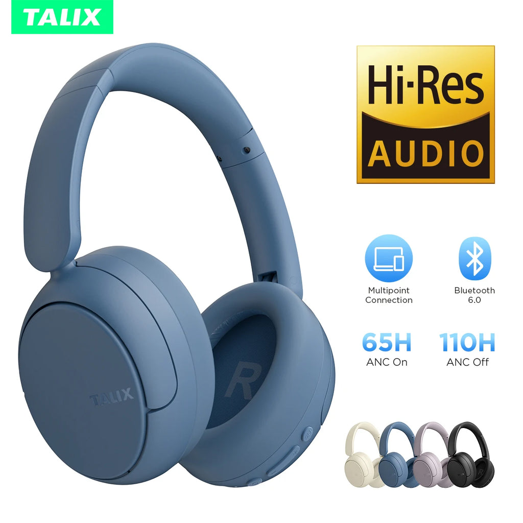 TALIX H30 Wireless Over-Ear Bluetooth Headphones BT6.0 Hybrid Active Noise Cancelling Headphones 110H Playtime Hi-Res Audio