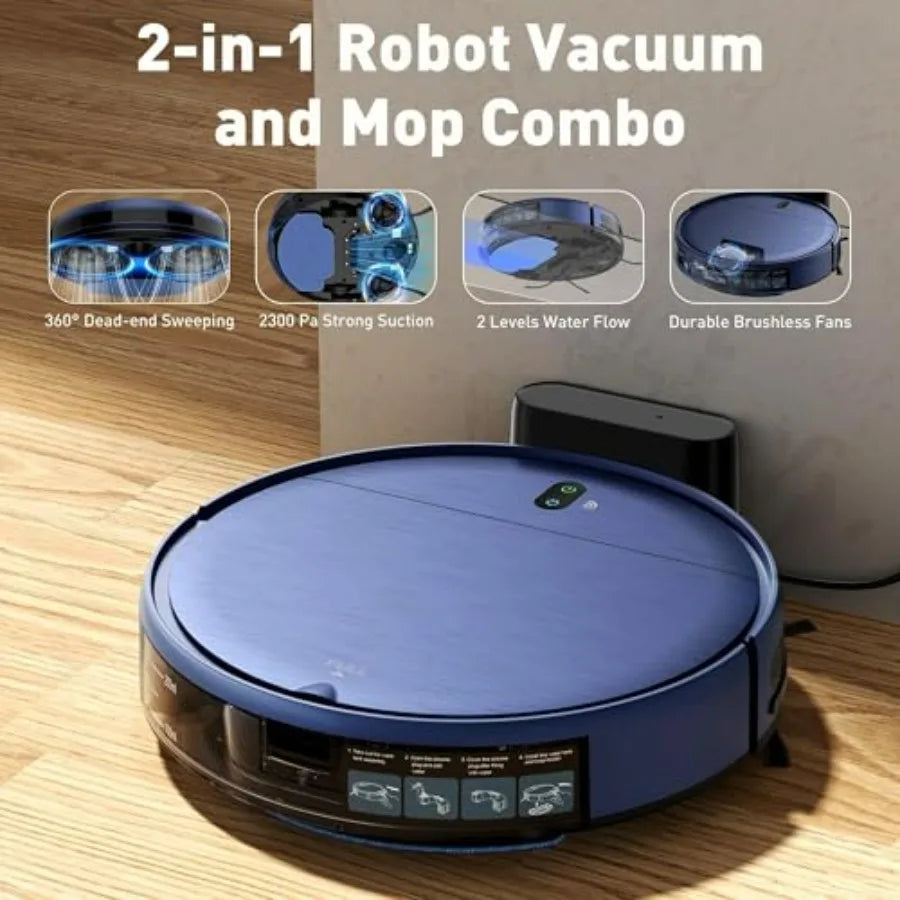 Vacuum Cleaner Robot X44 for hard floors and carpets, ABS plastic body, matte black finish, ultra-slim 7.8cm design with 2600Pa