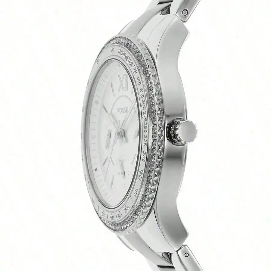 Fossil Woman Watches Elegant Quartz Watch, Round Dial Calendar Display, Stainless Steel Strap, Fashionable Versatile Daily Wear