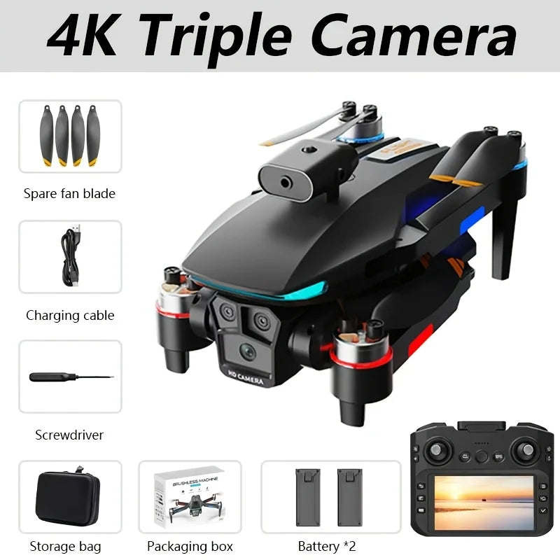 2026 L23 Foldable Drone 4K HD Triple Camera Brushless Motor Smart Obstacle Avoidance Precise Hover Dual Battery Long Flight Portable RC Quadcopter Beginner Aerial Gift for Christmas Birthday