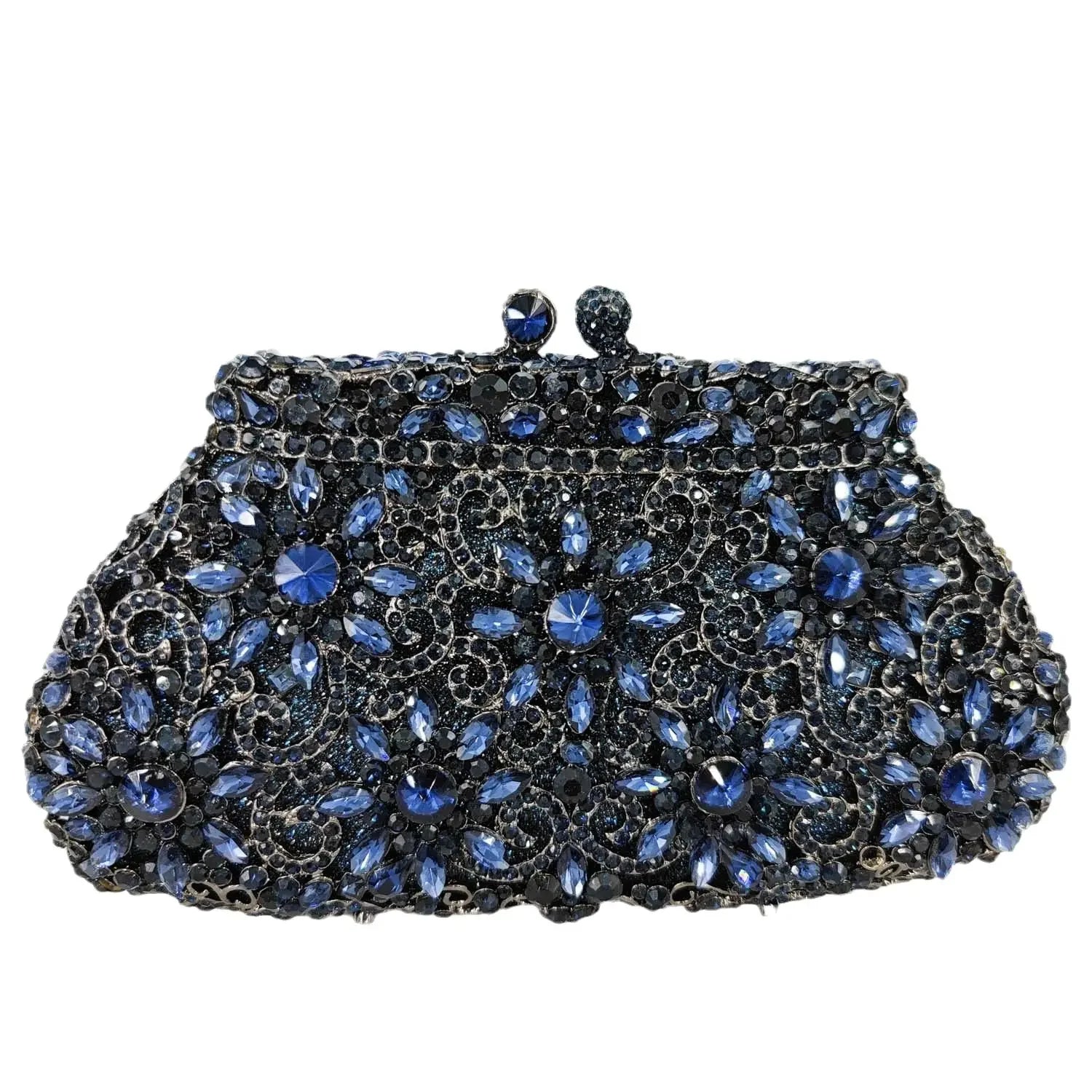 Boutique De FGG (in stock) Flower Crown Clutch Silver Crystal Evening Handbag Women Party Prom Bag Bridal Clutches Wedding Purse