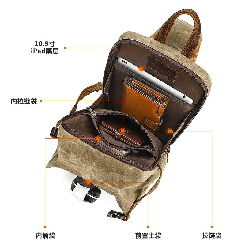 Canvas Bag Large Capacity Chest Bag Single Shoulder Backpack Men's Multifunctional Outdoor Messenger Bag Fashion Bag