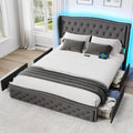 Vabches Queen Size LED Bed Frame with Storage Drawers and Charging Station, Upholstered Platform Bed Frame with Wingback Headboa