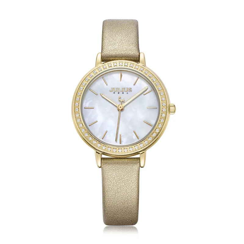 Mother-of-pearl Julius Lady Women's Watch Japan Movt Elegant Fashion Hours Clock Real Leather Bracelet Girl's Birthday Gift Box