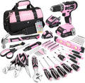 Pink Tool Kit with 20V Cordless Drill, 157PCS Home Repair Set for Women, Includes Storage Bag