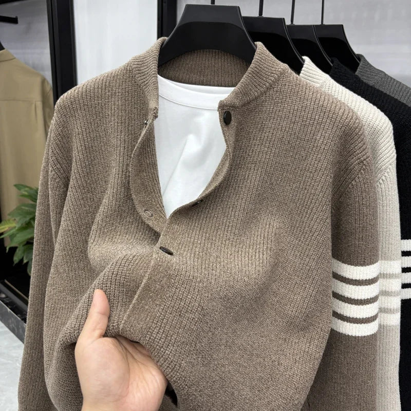 Men's Autumn Fashion Travel Outdoor Button Cardigan Baseball Collar Knitted Sweater Solid Color Versatile Casual Sweater Instock