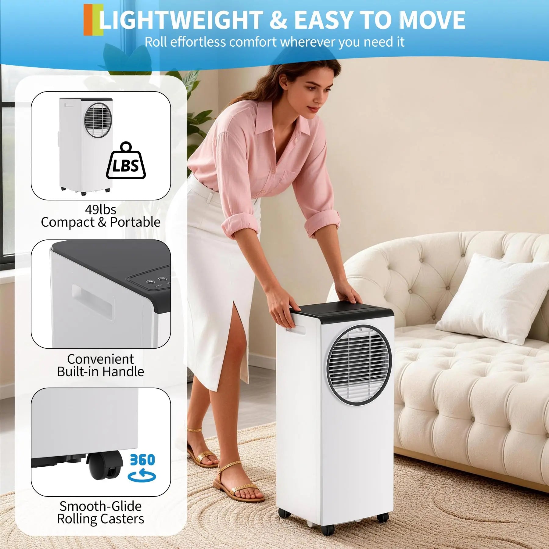 Quiet 8000 BTU Portable AC Unit For Bedroom, 3 In 1 Air Conditioner With Dehumidifier Fan, Remote Timer For 350 Sq Ft