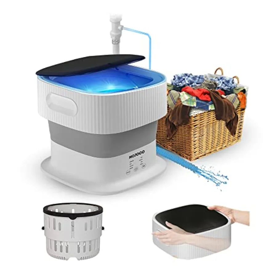 Portable Clothes Dryer and Foldable Washing Machine for Apartment, RV, Travel Lightweight Plastic, White Compact, Energy-Effici