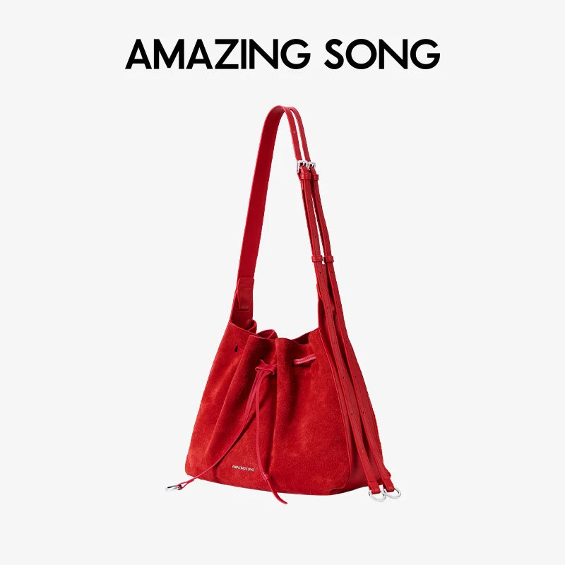 Amazing Song Donut Drawstring Bucket Bag Women's Diagonal Package Autumn Faux Suede 2025 New Original Design Women's Fashion Bag