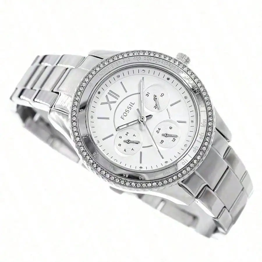 Fossil Woman Watches Elegant Quartz Watch, Round Dial Calendar Display, Stainless Steel Strap, Fashionable Versatile Daily Wear